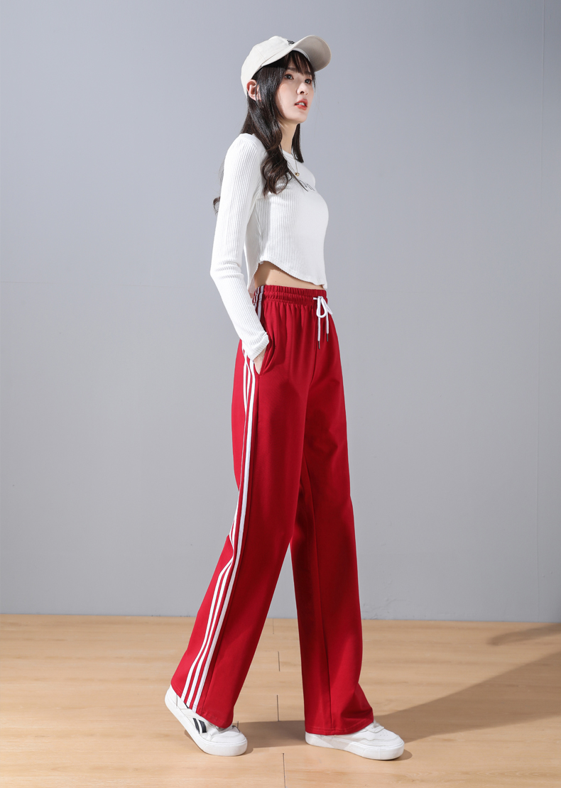 High waist loose side stripes spring and autumn sports casual trousers for women G32-0723