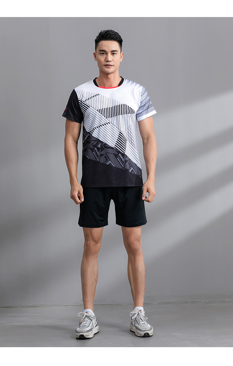 Spandex single-sided feather pattern sports short-sleeved competition training suit GR8-1253 men