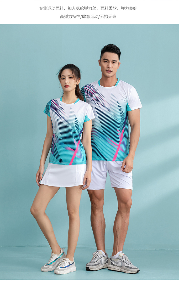 Single-sided feather pattern sports short-sleeved competition training suit GR8-1255 women single top