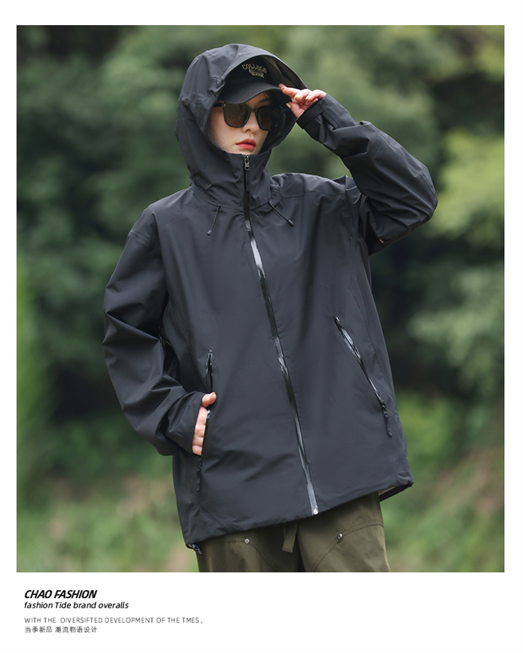 Mountain style hooded drawstring hem three-color jacket KJ2-8815 single layer