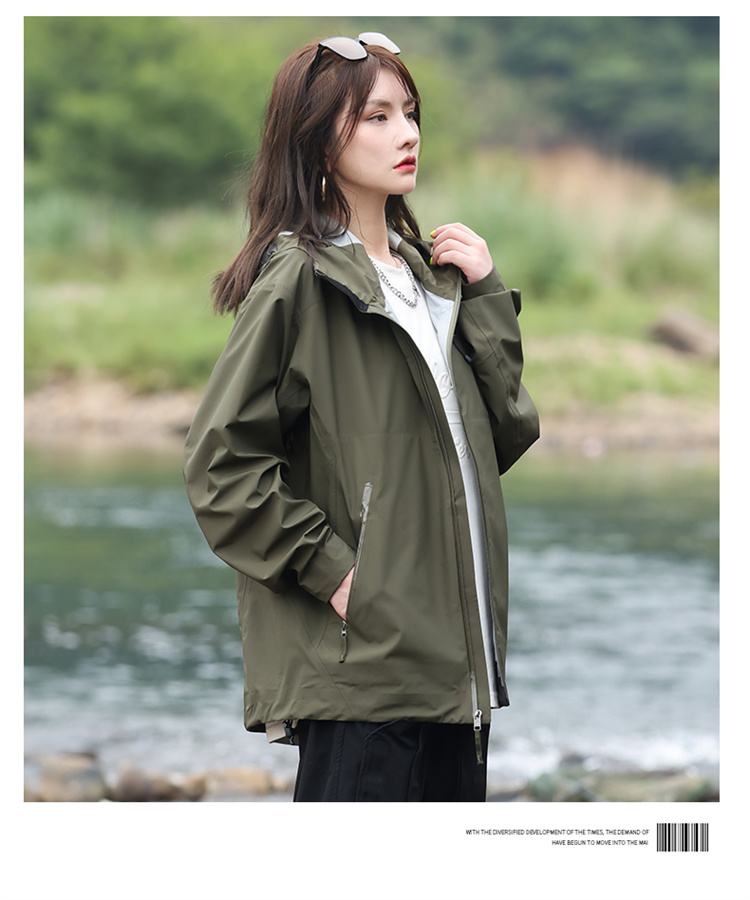 Mountain style hooded drawstring hem three-color jacket KJ2-8815 single layer