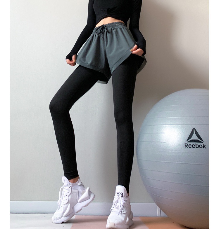 Outdoor sports fitness leggings fake two-piece long yoga pants W18-CK-502