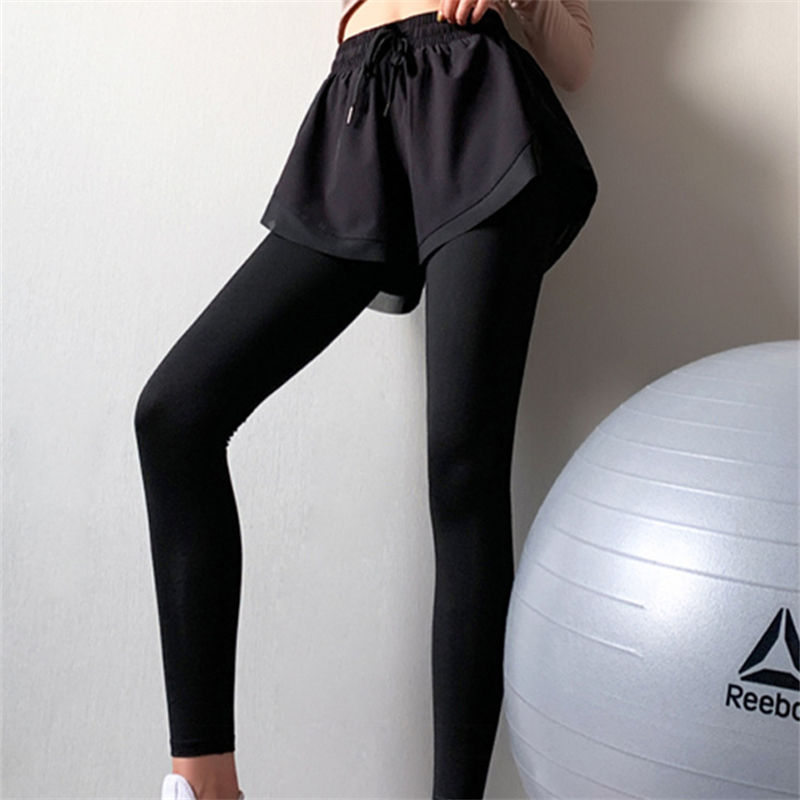 Outdoor sports fitness leggings fake two-piece long yoga pants W18-CK-502