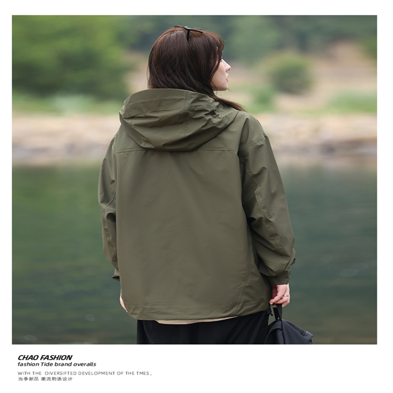 Mountain style hooded drawstring hem three-color jacket KJ2-8815 single layer