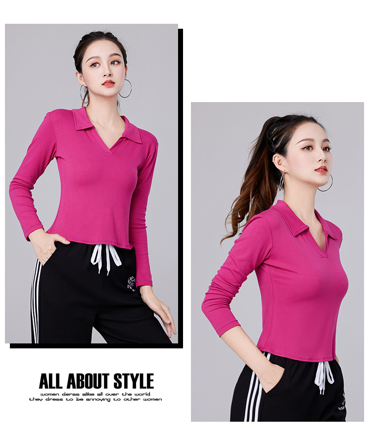 V-neck ladies long-sleeved T-shirt H25-202312