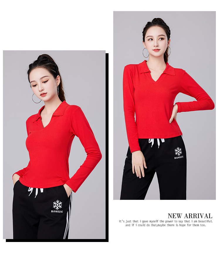 V-neck ladies long-sleeved T-shirt H25-202312