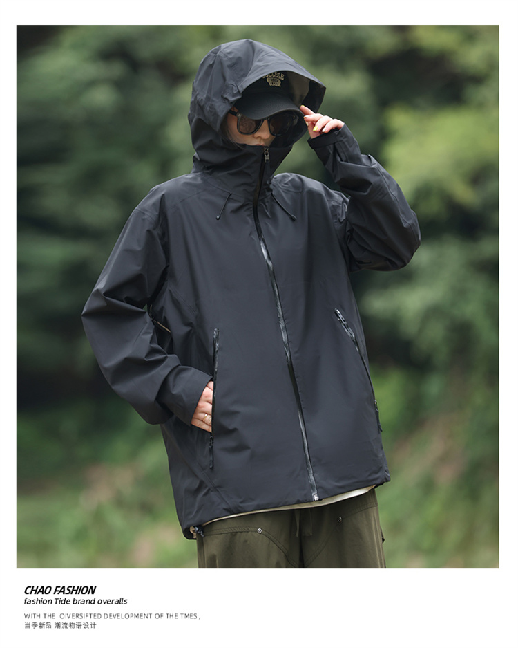 Mountain style hooded drawstring hem three-color jacket KJ2-8815 single layer