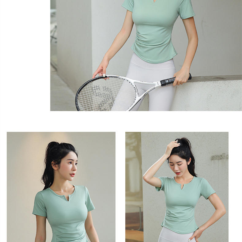 Double-sided nude tight running sports short-sleeved quick-drying yoga clothes for women W18-DX-201