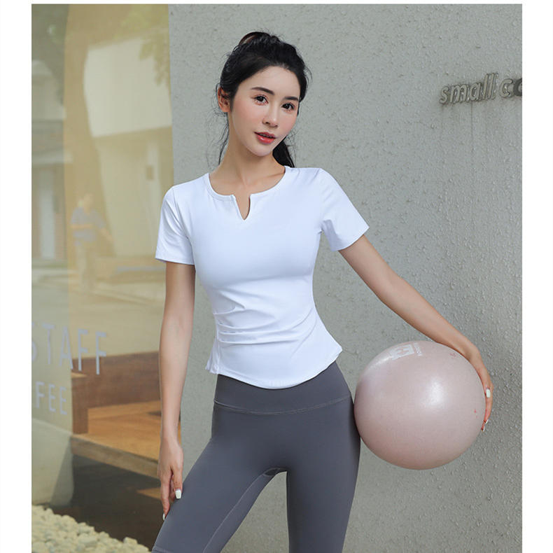 Double-sided nude tight running sports short-sleeved quick-drying yoga clothes for women W18-DX-201