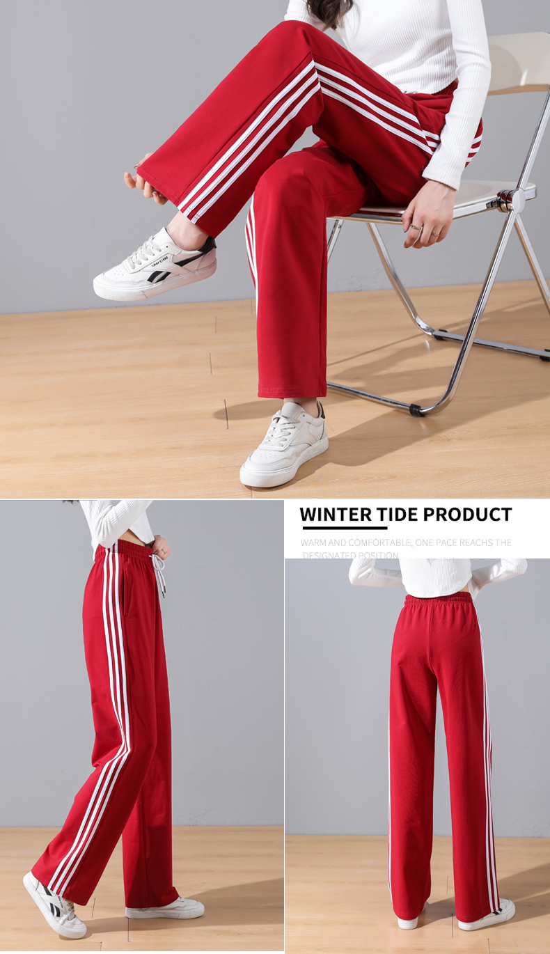 High waist loose side stripes spring and autumn sports casual trousers for women G32-0723