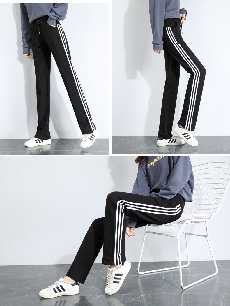 Straight side stripes thin loose sports casual trousers for summer women G32-XZ1014