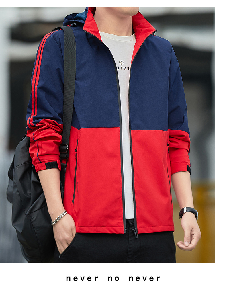 Thin color matching hooded casual men jacket KR-2623