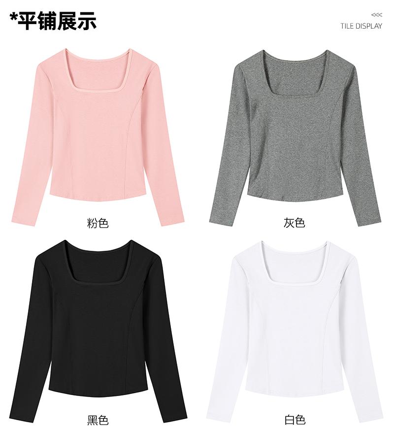 260g ribbed cotton three-dimensional cutting short waist-revealing slim women long-sleeved T-shirt G21-S077