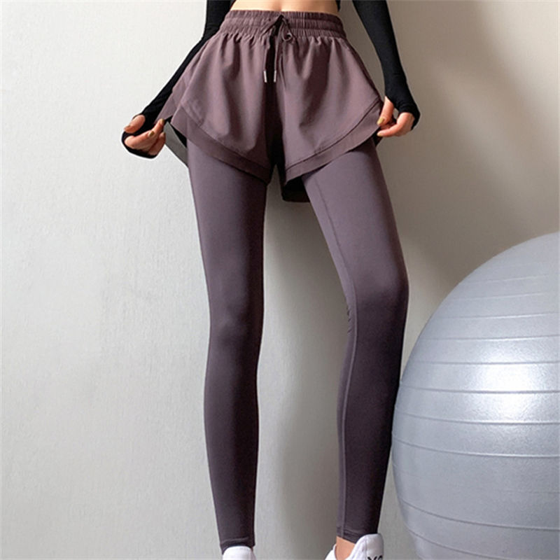 Outdoor sports fitness leggings fake two-piece long yoga pants W18-CK-502