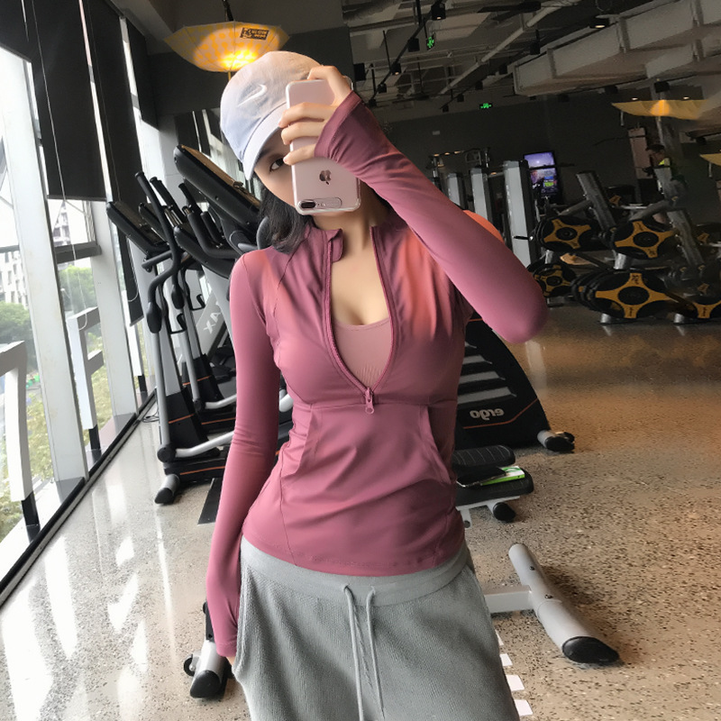 Quick-drying fitness clothes sports long-sleeved stand-up collar half-zip stretch yoga clothes W18-CX-804