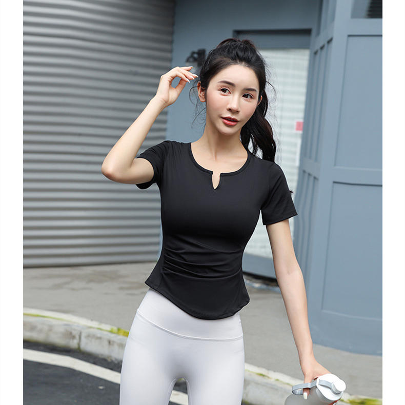 Double-sided nude tight running sports short-sleeved quick-drying yoga clothes for women W18-DX-201