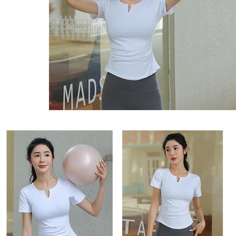 Double-sided nude tight running sports short-sleeved quick-drying yoga clothes for women W18-DX-201