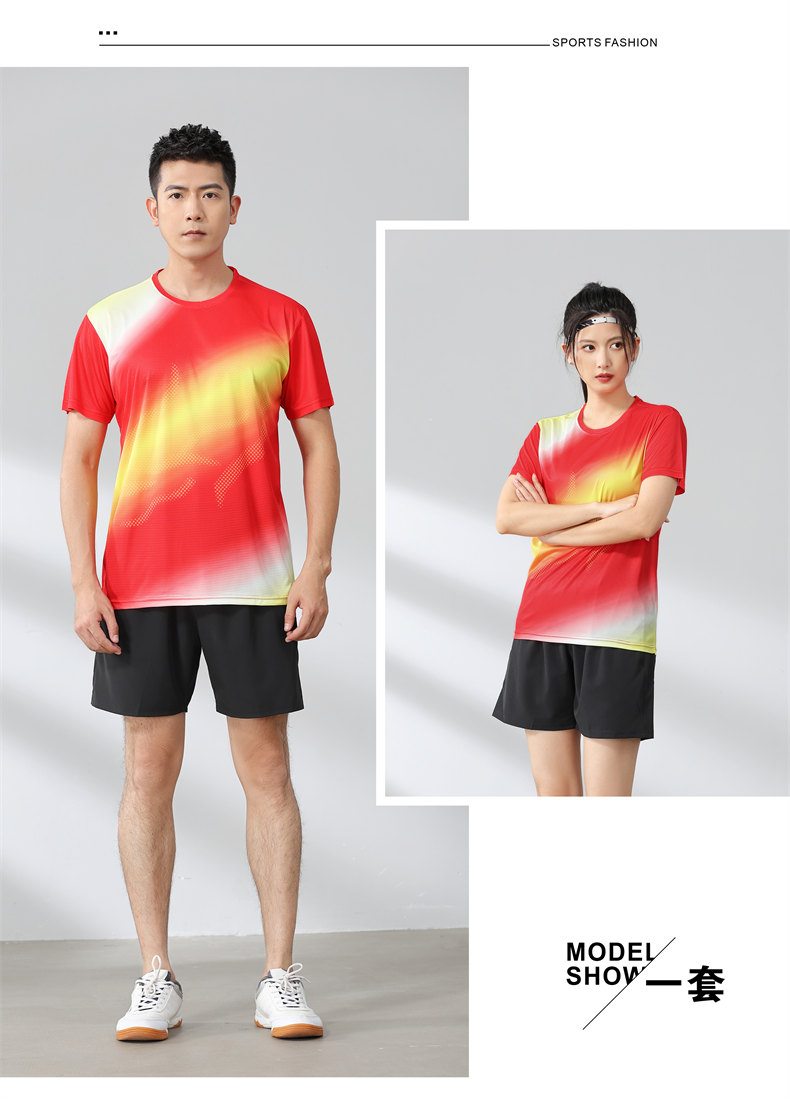 Small square contrast color round neck quick-drying sports badminton suit 120-304