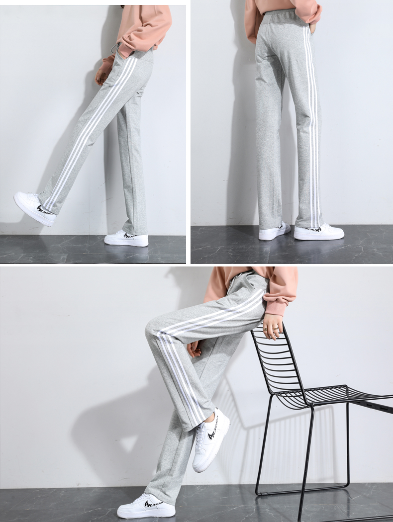 Straight side stripes thin loose sports casual trousers for summer women G32-XZ1014