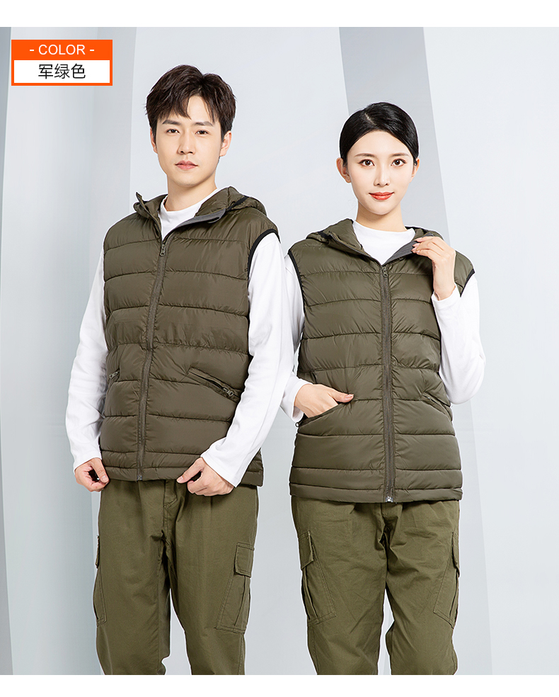 Hot melt cotton warm short down vest H28-2208 with hood