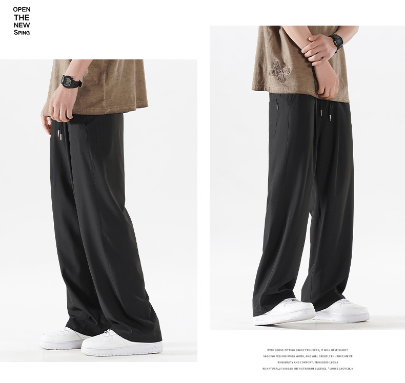 Solid color ice silk floor-length four-way stretch long casual pants KA2-MF-503