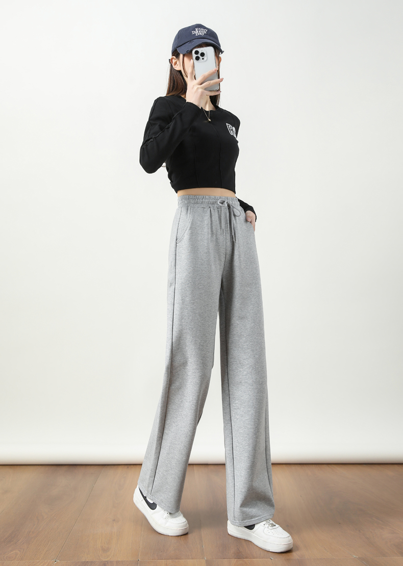 Sports loose high waist casual drape drawstring sweatpants straight trousers G32-95760