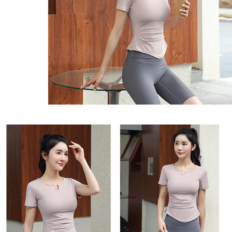 Double-sided nude tight running sports short-sleeved quick-drying yoga clothes for women W18-DX-201