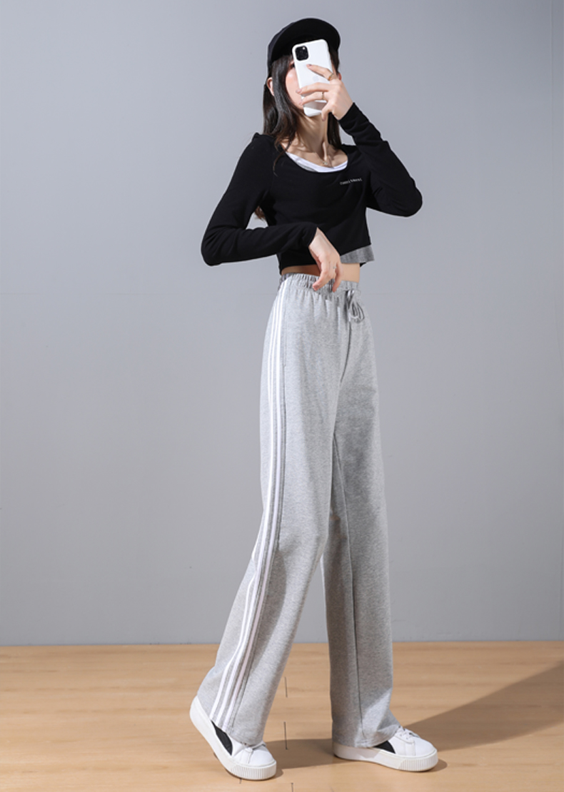 High waist loose side stripes spring and autumn sports casual trousers for women G32-0723