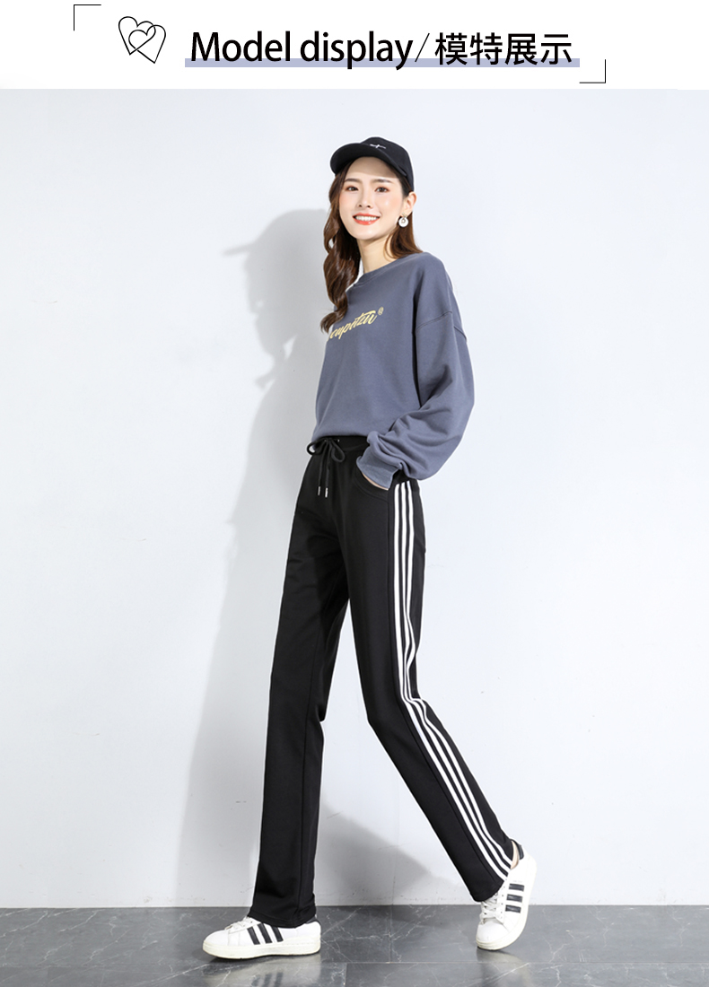 Straight side stripes thin loose sports casual trousers for summer women G32-XZ1014