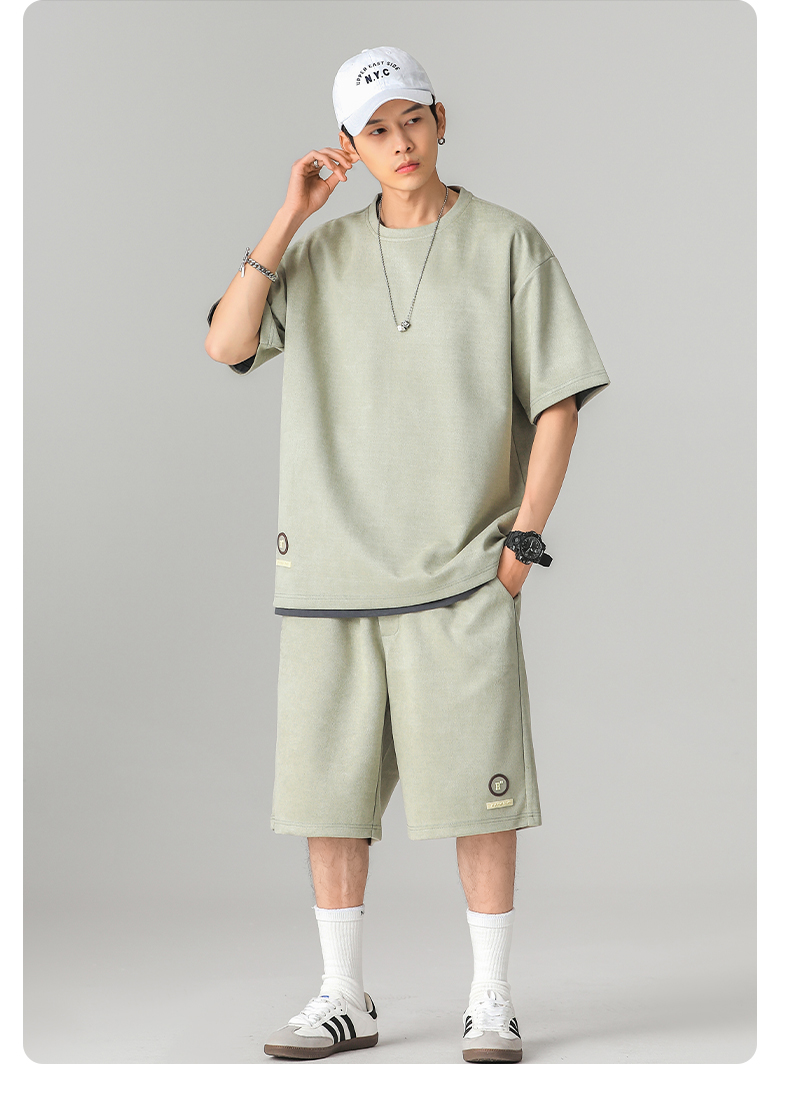 Summer suede short-sleeved casual sports two-piece suit KE3-002TZ28003