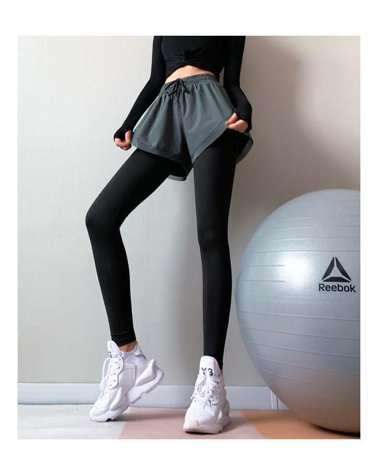 Outdoor sports fitness leggings fake two-piece long yoga pants W18-CK-502