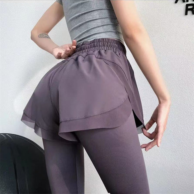 Outdoor sports fitness leggings fake two-piece long yoga pants W18-CK-502