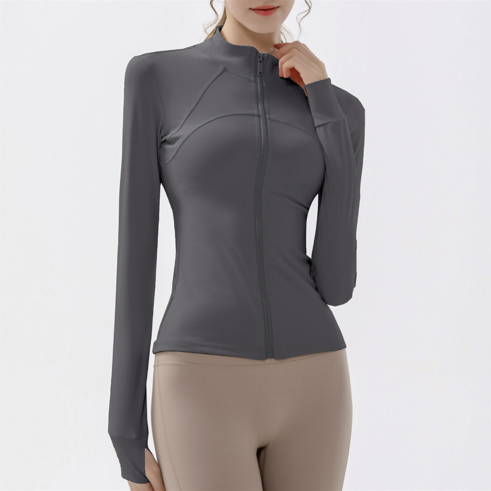 Stand collar zipper jacket sports long sleeve yoga wear W18-CX-901