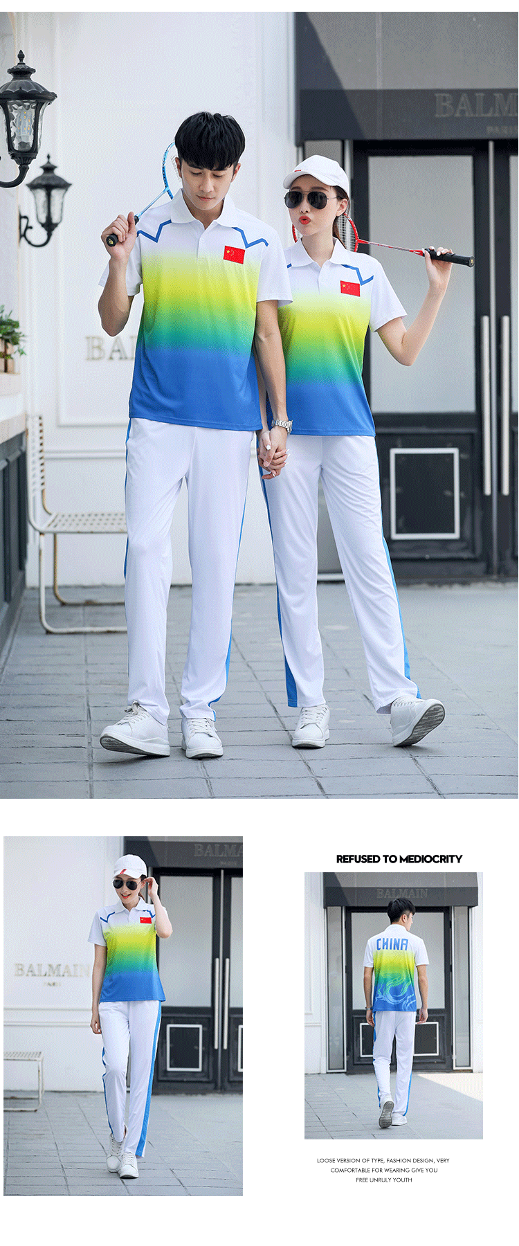 Gradient color short-sleeved sports suit couple style KA-1813A suit