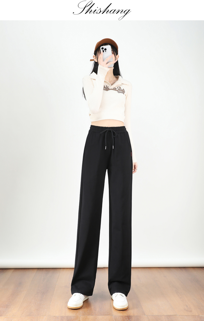 Sports loose high waist casual drape drawstring sweatpants straight trousers G32-95760