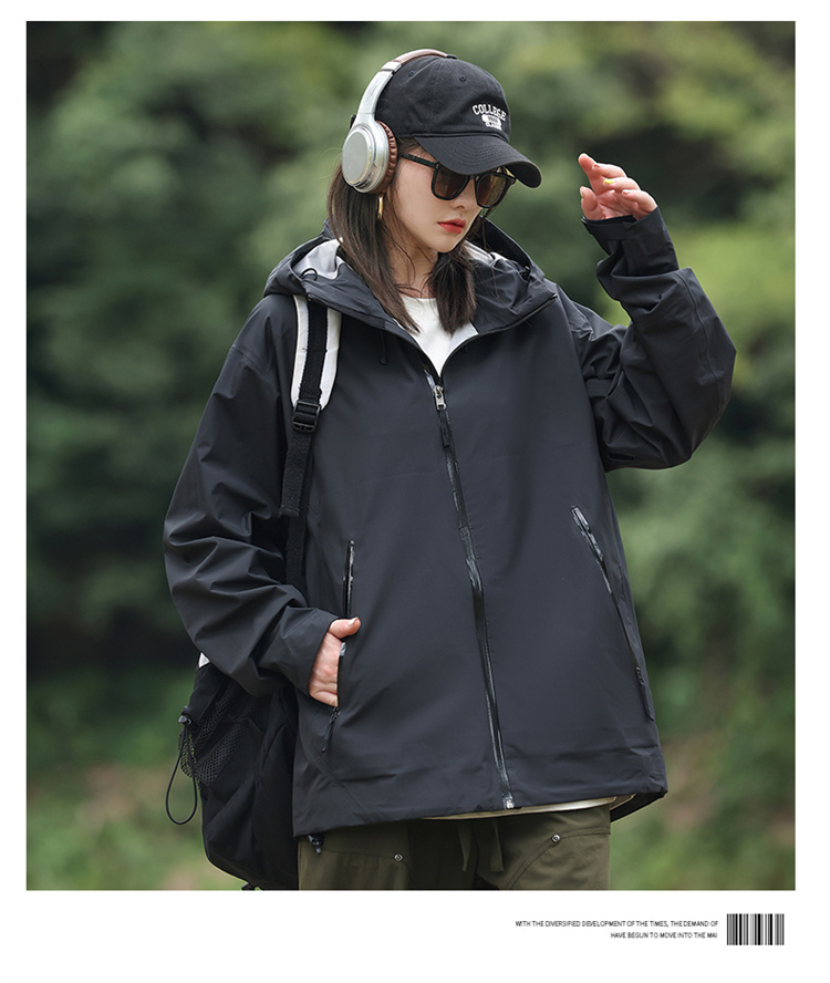 Mountain style hooded drawstring hem three-color jacket KJ2-8815 single layer