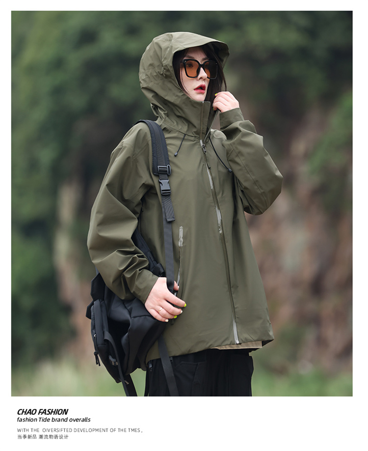 Mountain style hooded drawstring hem three-color jacket KJ2-8815 single layer