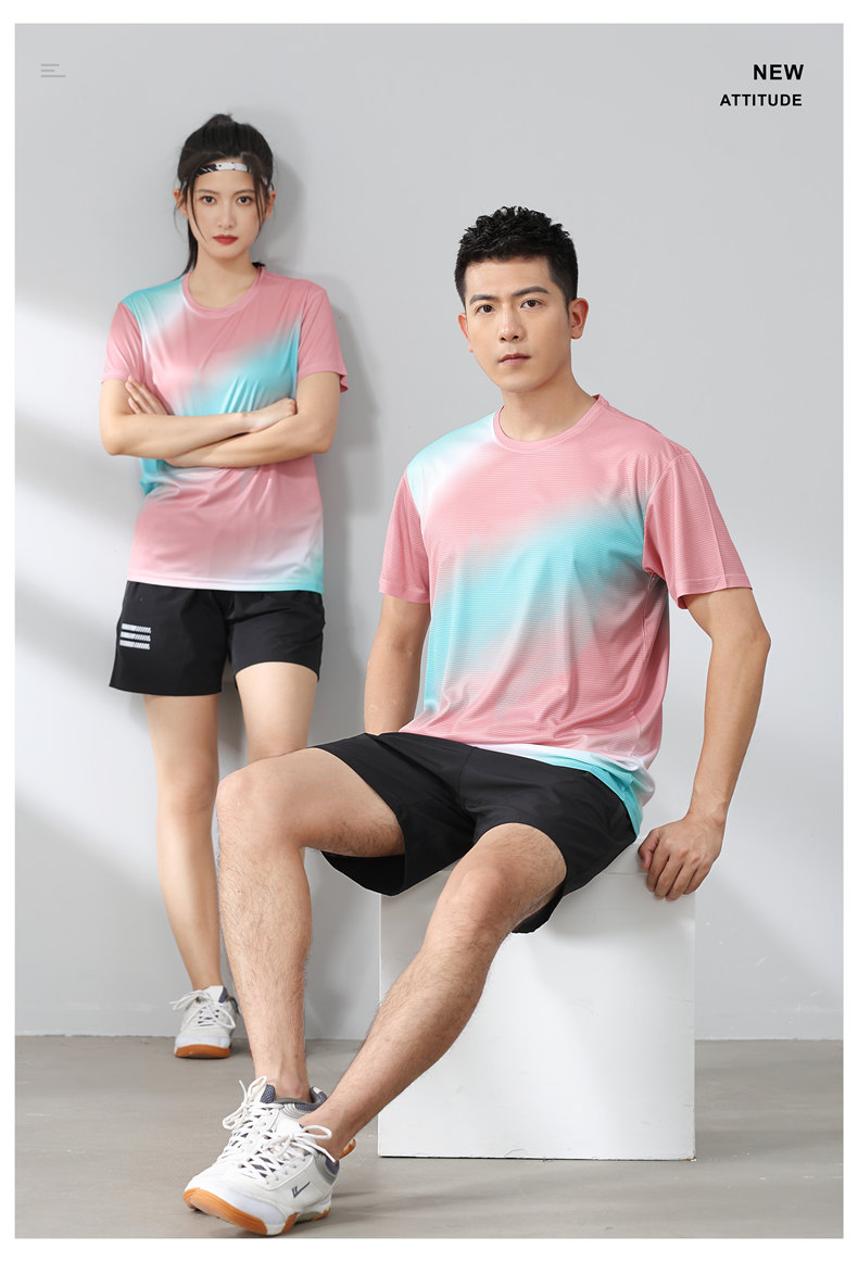 Small square contrast color round neck quick-drying sports badminton suit 120-304