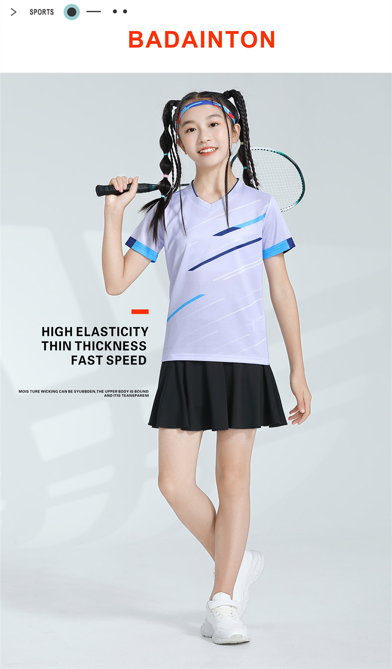 Lightweight slim fit V-neck sports badminton suit 120-901 for children