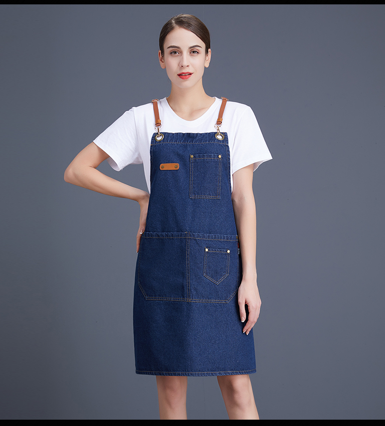 Washed denim shoulder apron N01-20D326-20D329