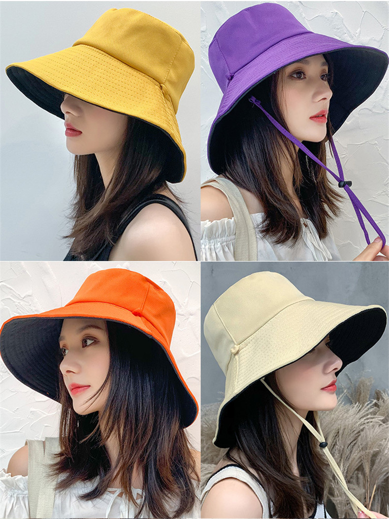 Bucket hat series double-sided large brim sun hat with adjustable windproof rope D27-CZD132