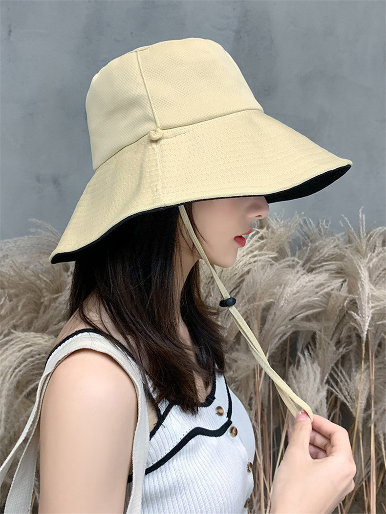 Bucket hat series double-sided large brim sun hat with adjustable windproof rope D27-CZD132