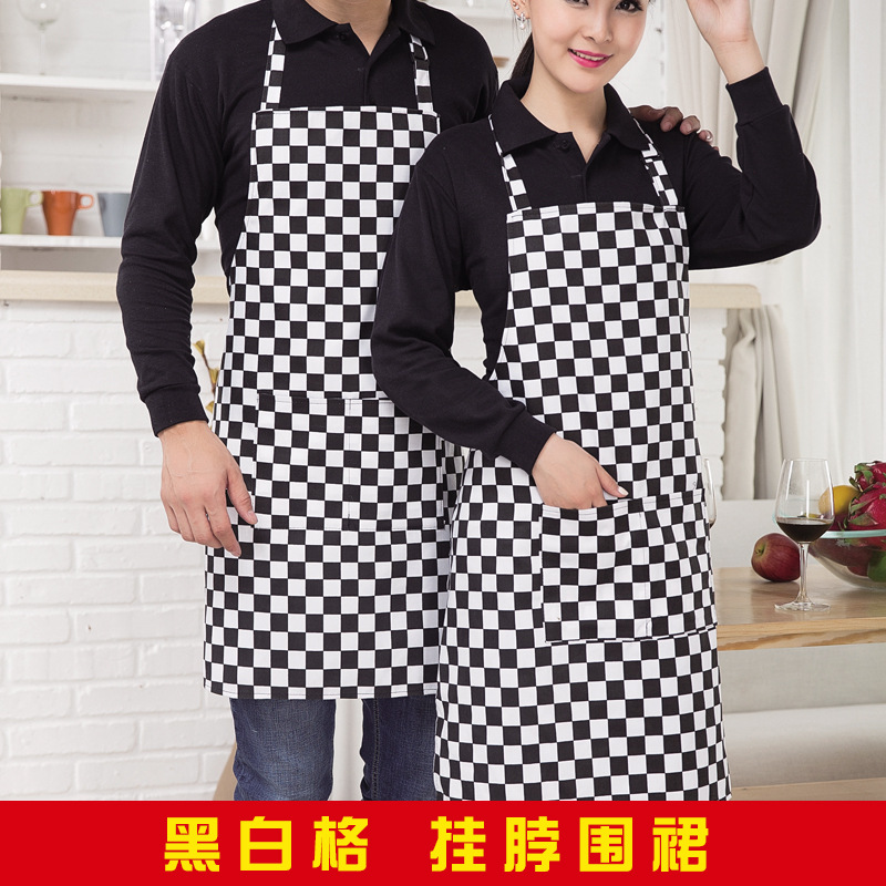 Checkered striped pattern restaurant kitchen halter neck tie apron B05-05231