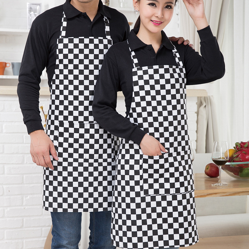 Checkered striped pattern restaurant kitchen halter neck tie apron B05-05231