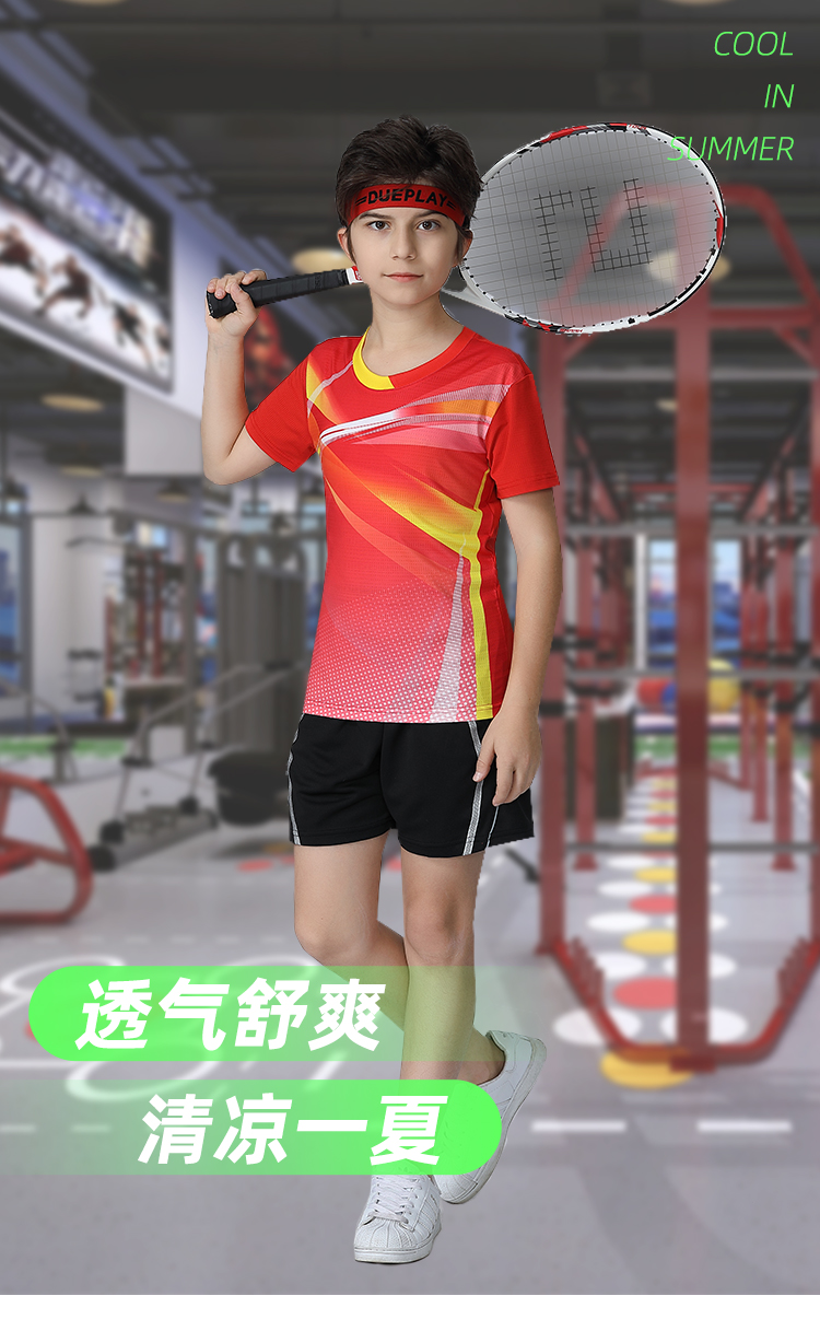 165G spandex polyester spandex Tianxing mesh fabric contrast color badminton suit 120-1834 men top