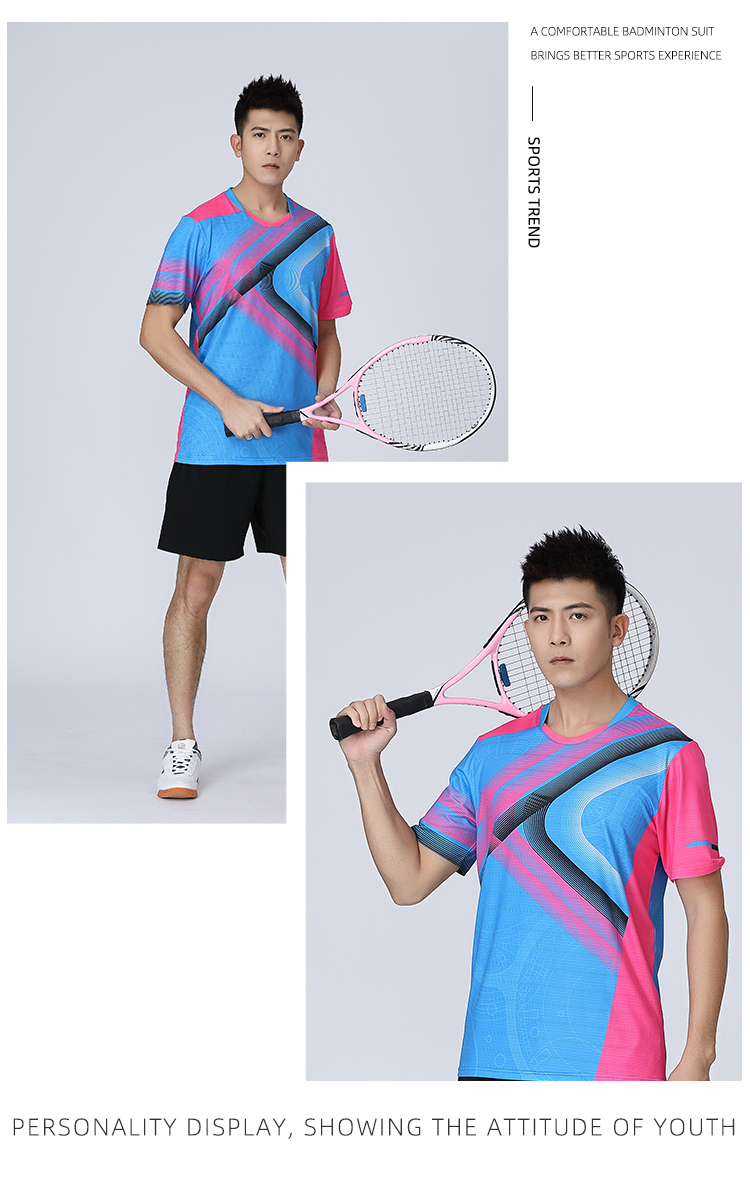 Contrast color print sports badminton suit 120-1837 men top