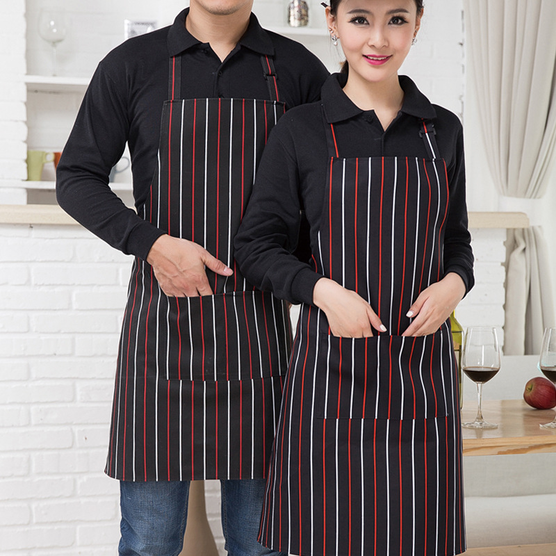 Checkered striped pattern restaurant kitchen halter neck tie apron B05-05231