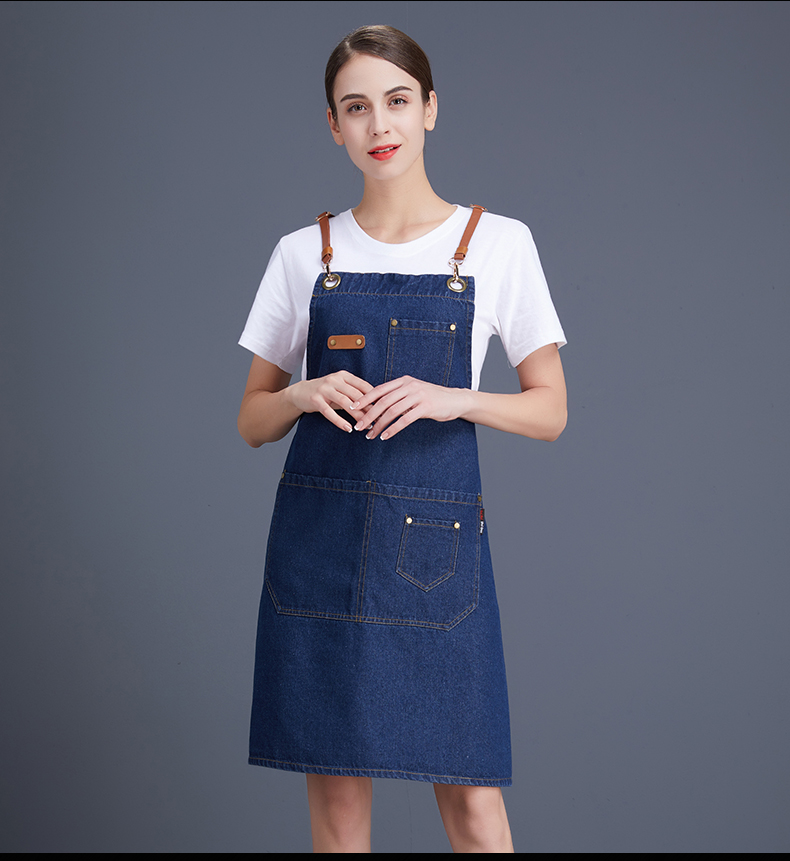 Washed denim shoulder apron N01-20D326-20D329