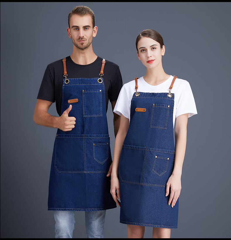 Washed denim shoulder apron N01-20D326-20D329