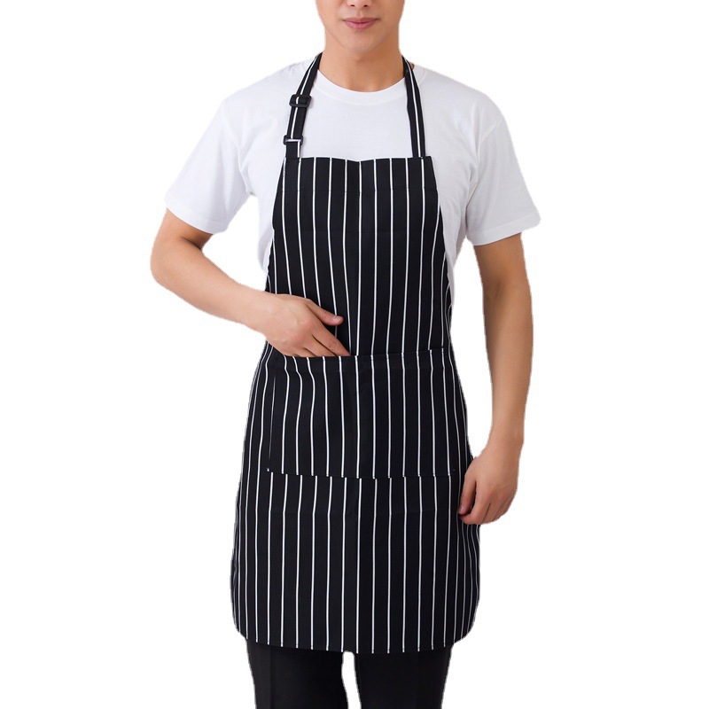 Checkered striped pattern restaurant kitchen halter neck tie apron B05-05231